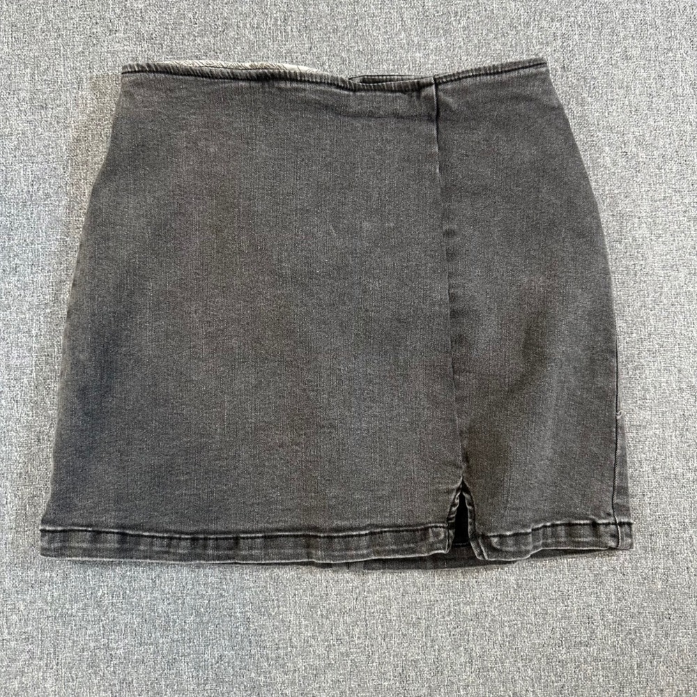 Wild Fable Skirt Womens 8 Mini Black Denim Front Slit Stretch High Rise